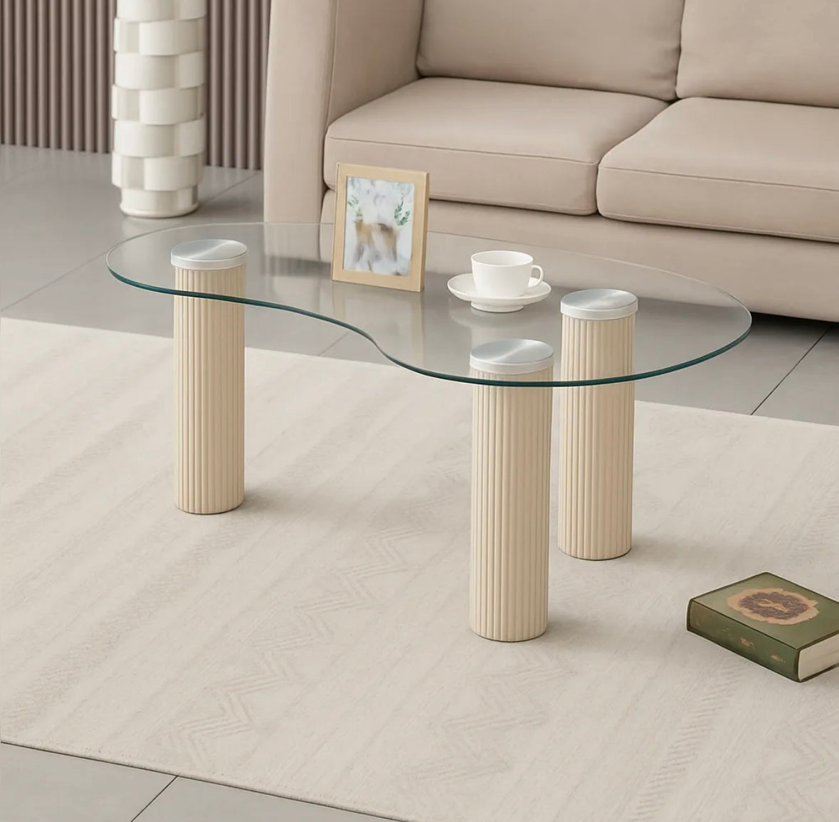 TABLE BASSE PYLONE PIED BLANC PLATEAU TRANSPARENT 120x70x45cm
