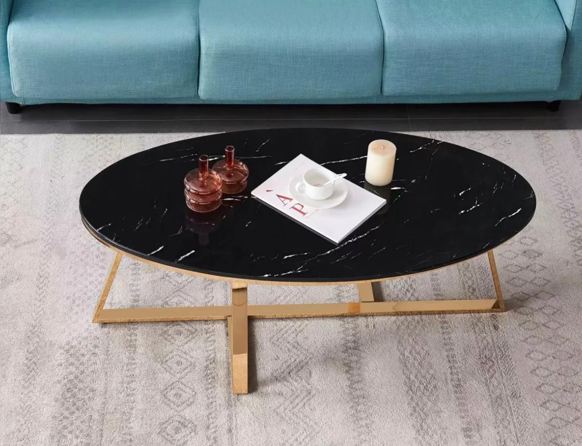 TABLE BASSE GAMMA GOLD PIERRE MARBRE 120 x 60 x 45 CM