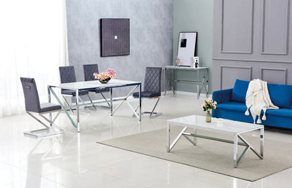 TABLE BASSE MAJESTIQUE CHROME VERRE MARBRE BLANC 120x60x45 cm