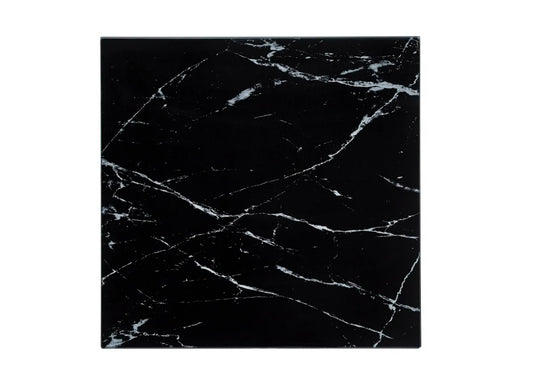 Table Basse ALINA Chrome plateau en verre marbré noir 80x80x45 cm