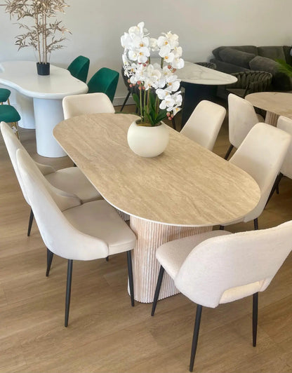 TABLE A MANGER ROXY PIED EFFET TRAVERTIN CERAMIQUE TRAVERTIN MAT 180x90cm