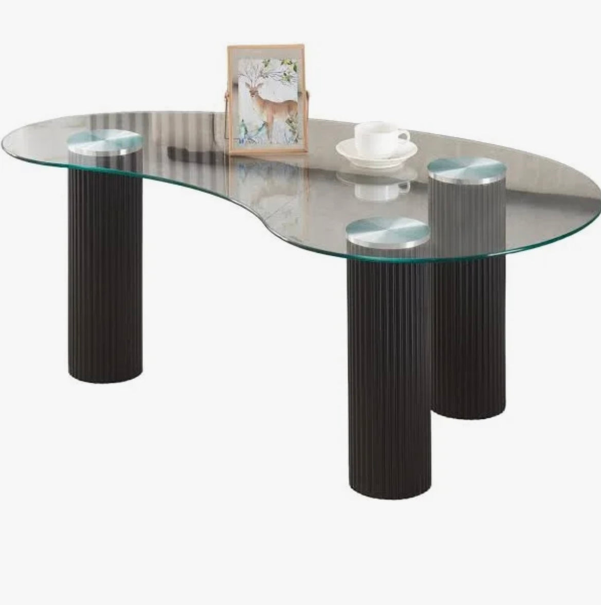 TABLE BASSE PYLONE PIED NOIR PLATEAU TRANSPARENT 120X70X45cm