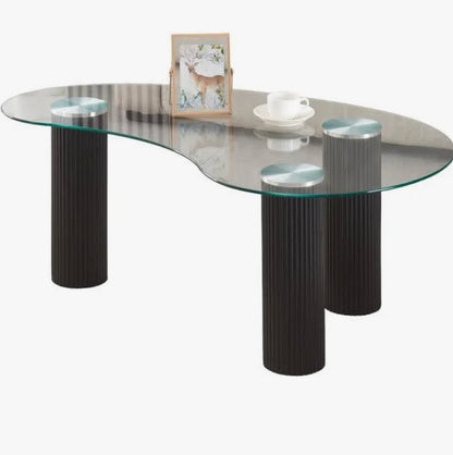 TABLE BASSE PYLONE PIED NOIR PLATEAU TRANSPARENT 120X70X45cm