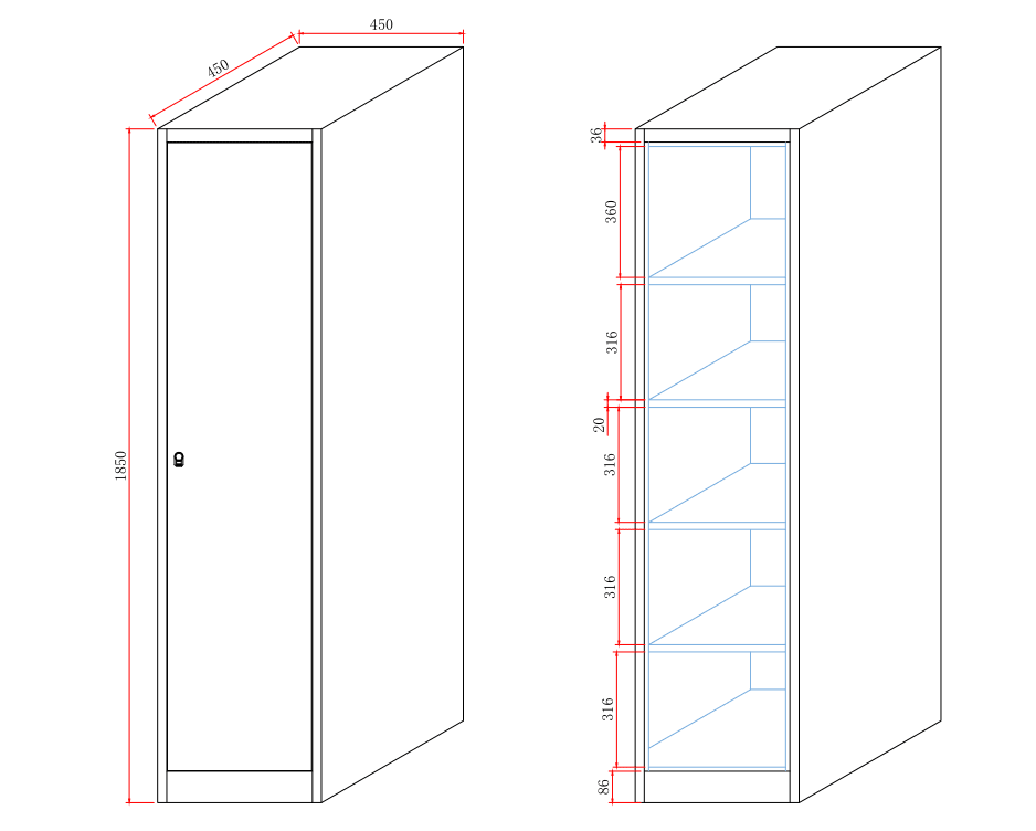 ARMOIRE EN METAL GRIS 45x45x185cm