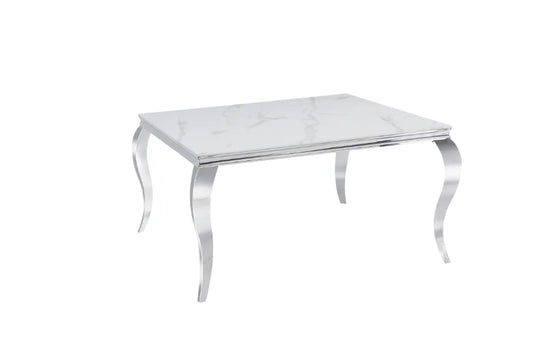 TABLE REPAS BAROQUE CARREE GOLD MARBRE BLANC 140x140x75cm