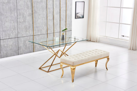 BANQUETTE BAROQUE CAPITONNE GOLD VELOURS MOKA 140x45x50cm