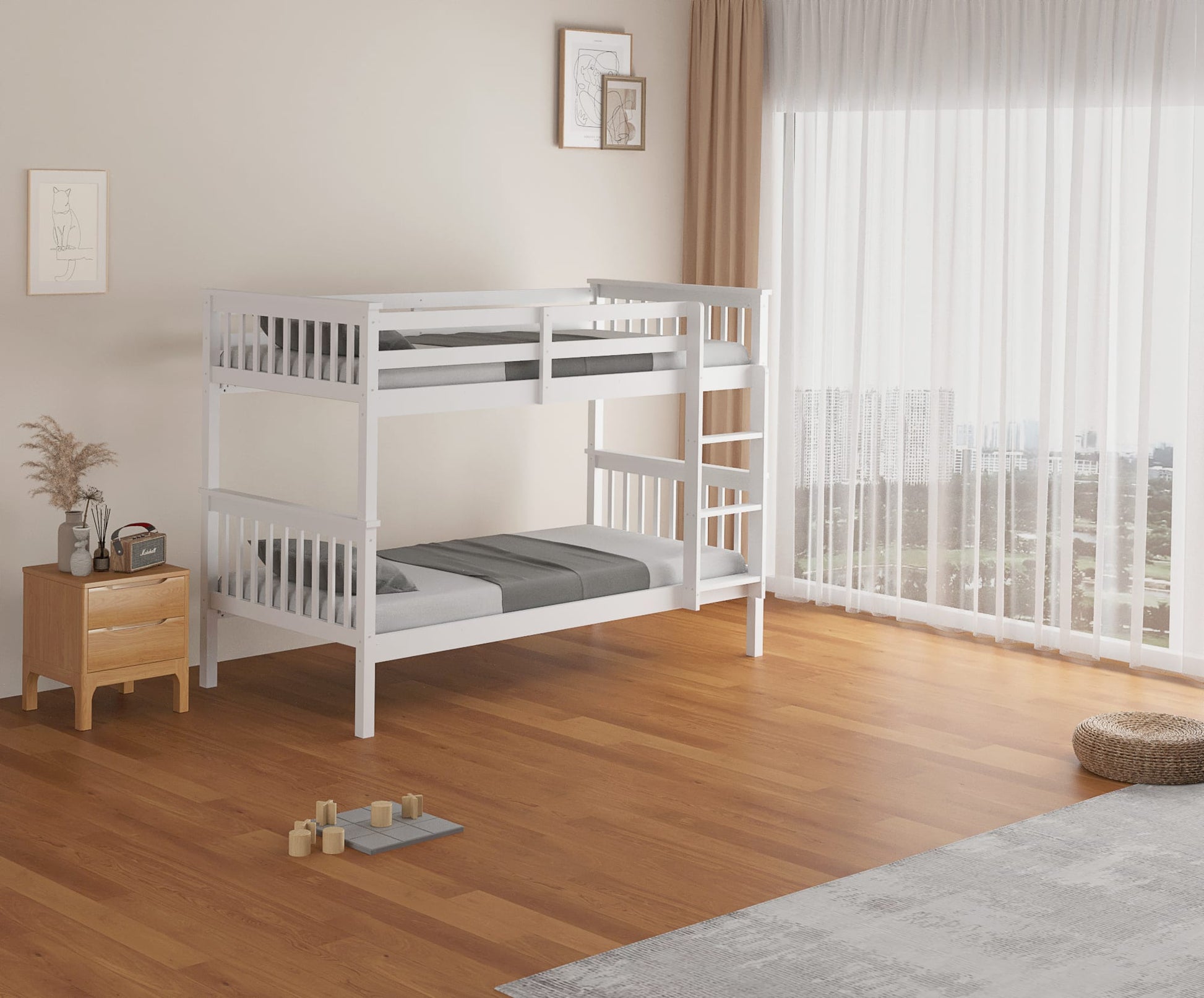 LIT SUPERPOSE BATNA EN BOIS 1+1 BLANC 90X190cm