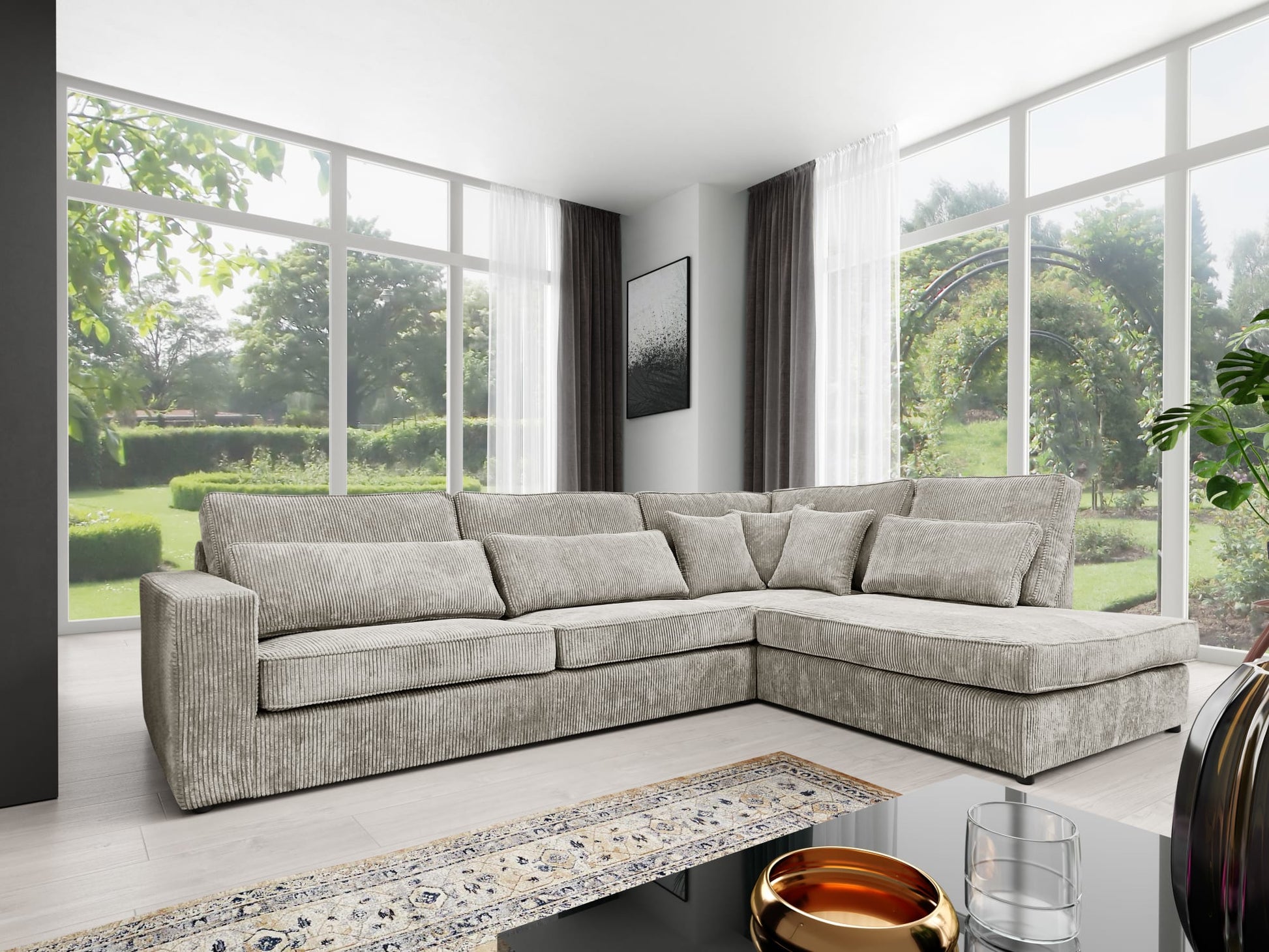 CANAPE LE BRISTOLA ANGLE DROIT CÔTELÉ ÉCRU 315X230cm