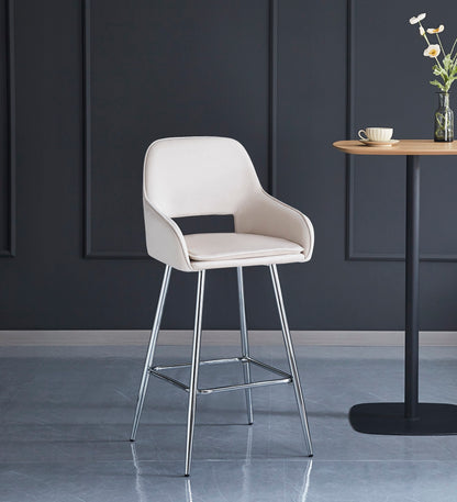 TABOURET DE BAR ATHENA PIED CHROME VELOURS BEIGE