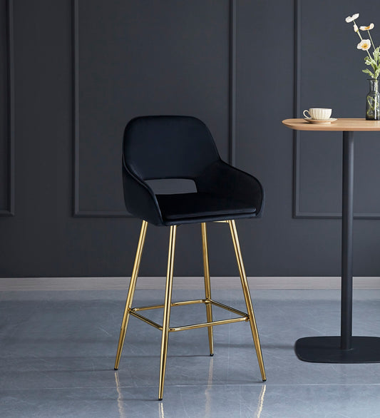 TABOURET DE BAR ATHENA PIED GOLD VELOURS NOIR
