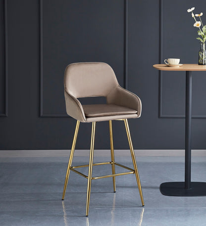 TABOURET DE BAR ATHENA PIED GOLD VELOURS TAUPE