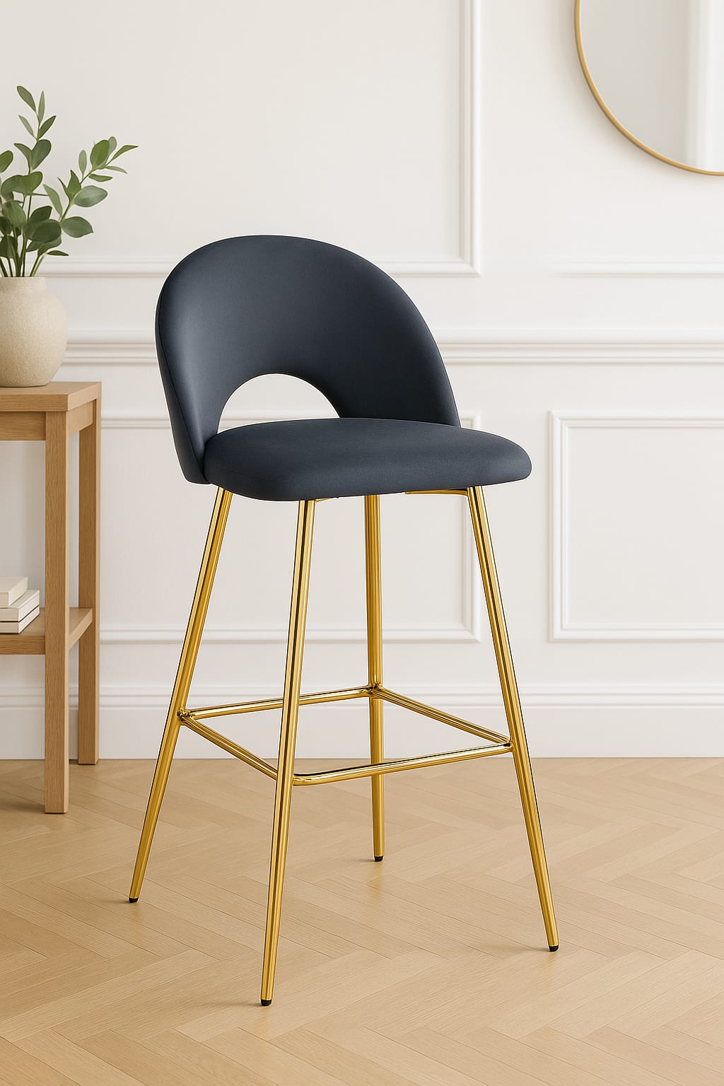 TABOURET DE BAR TEDDY PIED GOLD VELOURS ANTHRACITE