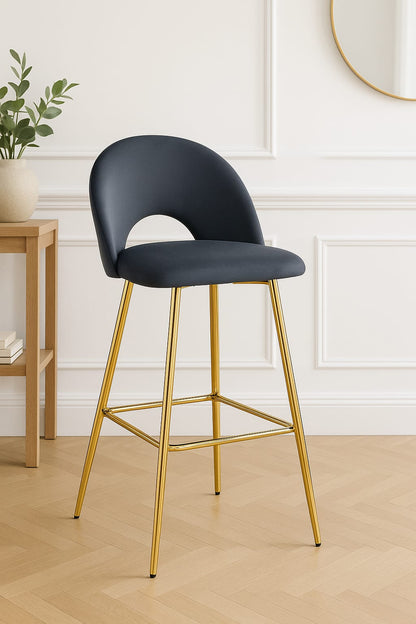 TABOURET DE BAR TEDDY PIED GOLD VELOURS ANTHRACITE