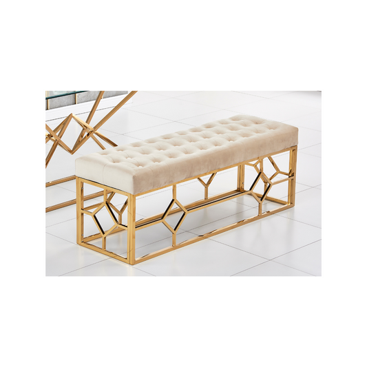 BANQUETTE GEOMAG CAPITONNE CHROME VELOURS BEIGE 97x44x46cm
