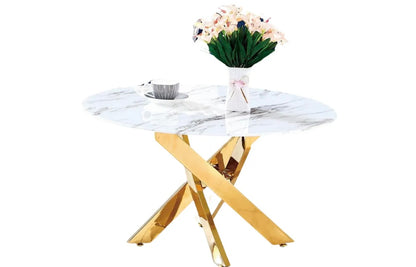 TABLE BASSE RONDE JESSY GOLD MARBRE BLANC 80x45 cm