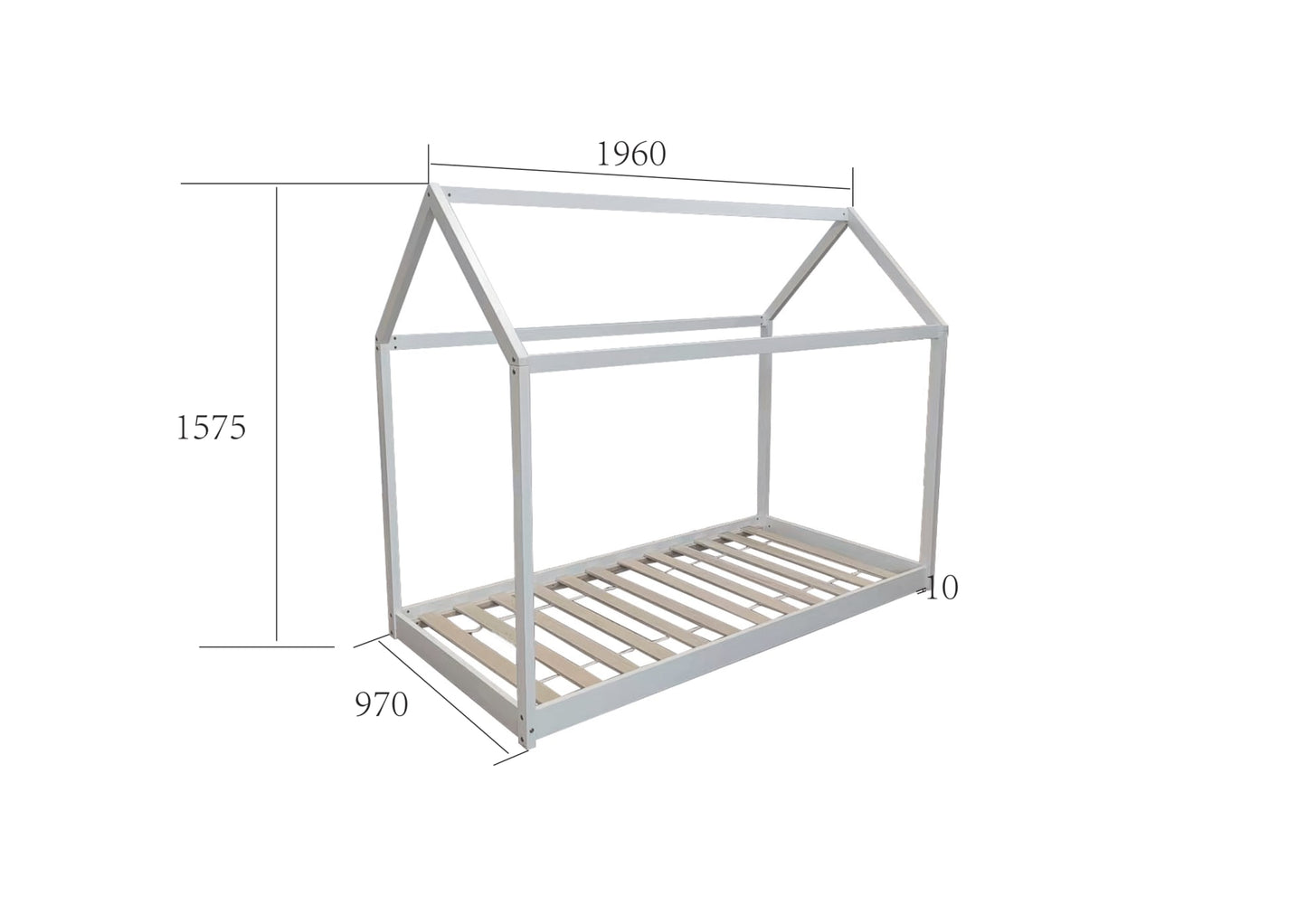 LIT CABANE EN BOIS BLANC 90x190 cm