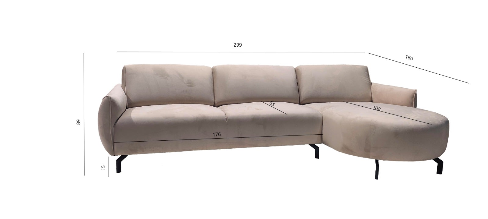 CARLTON CANAPE ANGLE DROIT TISSUS CHENILLE BEIGE 299x160cm
