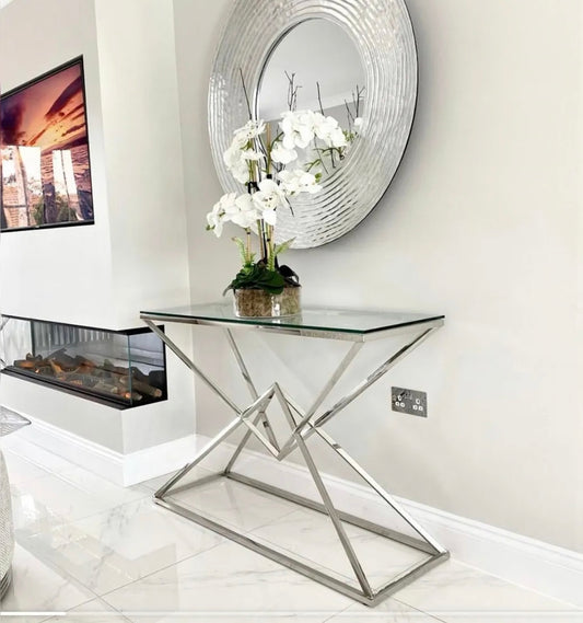 CONSOLE PYRAMIDE CHROME TRANSPARENT 120x40x78 cm