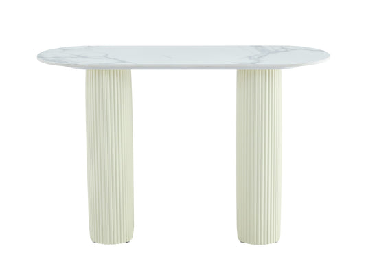 CONSOLE ROXY PIED BEIGE PLATEAU CERAMIQUE MARBRE BLANC