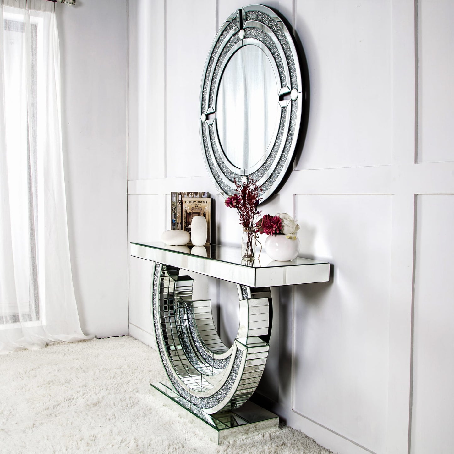 Meuble Console TOURBILLON Miroir et Strass Luxury 120x35x80 cm