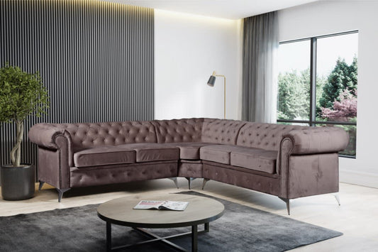 CANAPE D ANGLE CLOUTE TIFFANY VELOURS MOKA 263x263cm