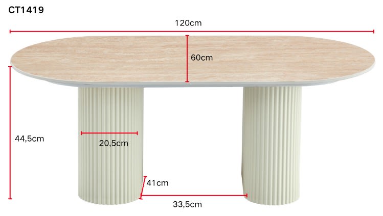 TABLE BASSE ROXY PIED EFFET TRAVERTIN CERAMIQUE TRAVERTIN BRILLANT 120x60x45cm