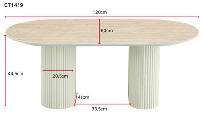 TABLE BASSE ROXY PIED EFFET TRAVERTIN CERAMIQUE TRAVERTIN BRILLANT 120x60x45cm