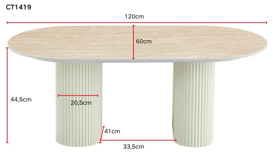 TABLE BASSE ROXY PIED NOYER CERAMIQUE MARBRE BLANC 120x60x45cm