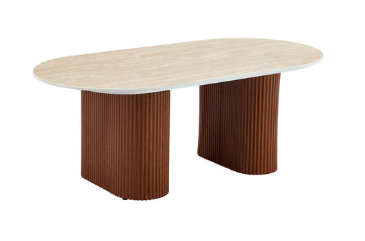 TABLE BASSE ROXY PIED NOISETTE CERAMIQUE TRAVERTIN MAT 120x60x45cm