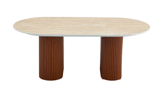 TABLE BASSE ROXY PIED NOISETTE CERAMIQUE TRAVERTIN MAT 120x60x45cm