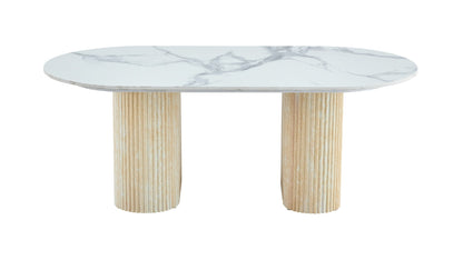 TABLE BASSE ROXY PIED EFFET TRAVERTIN CERAMIQUE MARBRE BLANC 120x60x45cm