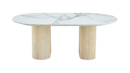 TABLE BASSE ROXY PIED EFFET TRAVERTIN CERAMIQUE MARBRE BLANC 120x60x45cm