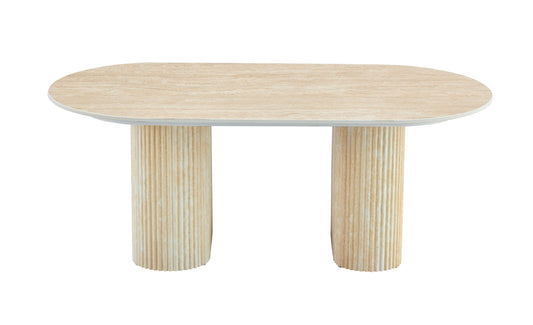 TABLE BASSE ROXY PIED EFFET TRAVERTIN CERAMIQUE TRAVERTIN BRILLANT 120x60x45cm