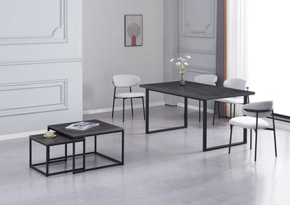 TABLE BASSE BELGRADE PIED METAL NOIR BOIS GRIS 70X70X46 / 50X50X40CM