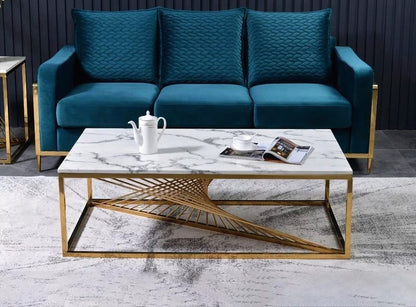 TABLE BASSE BRITANNY GOLD MARBRE BLANC 120x60x45 cm
