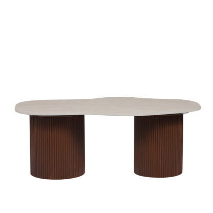 TABLE BASSE NIKI PIED NOYER  PLATEAU CERAMIQUE TRAVERTIN MAT 120CM