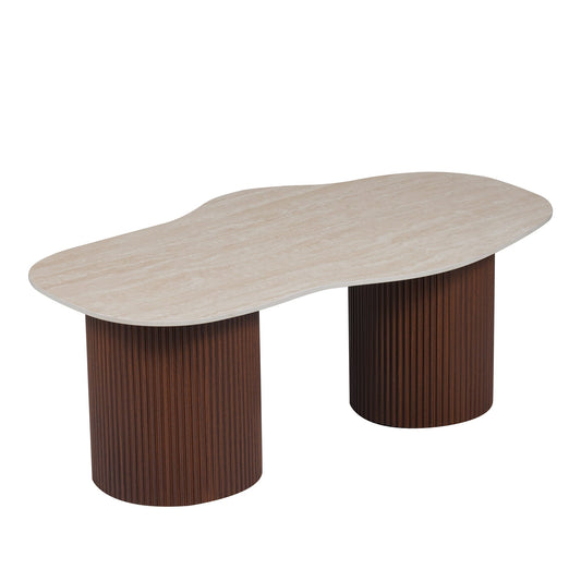 TABLE BASSE NIKI PIED NOYER  PLATEAU CERAMIQUE TRAVERTIN MAT 120CM