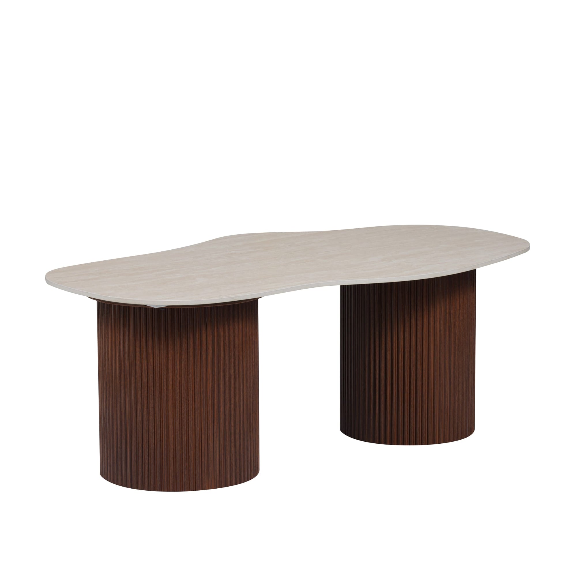 TABLE BASSE NIKI PIED NOYER  PLATEAU CERAMIQUE TRAVERTIN MAT 120CM