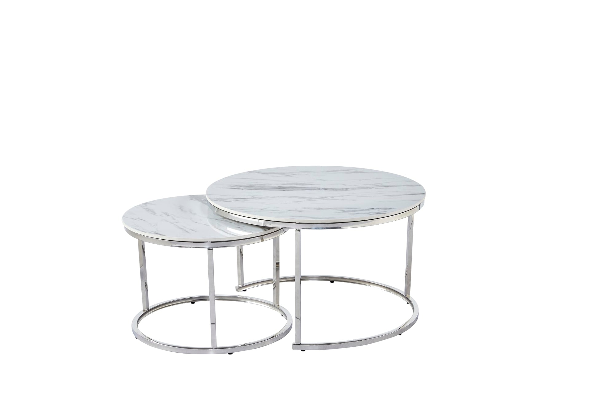 TABLE BASSE GIGOGNE CHROME MARBRE BLANC 80x45 cm