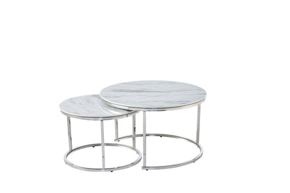 TABLE BASSE GIGOGNE CHROME MARBRE BLANC 80x45 cm