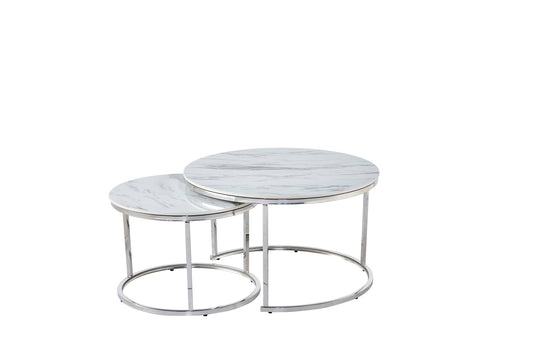 TABLE BASSE GIGOGNE CHROME MARBRE BLANC 80x45 cm