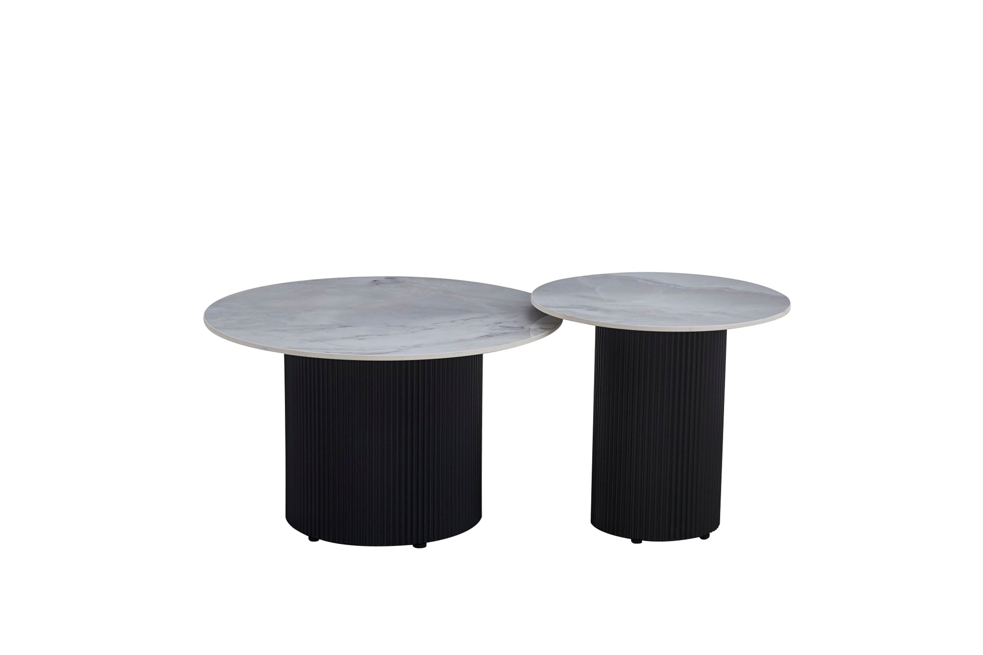 TABLE BASSE GIGOGNE POLPO PIED NOIR PLATEAU CERAMIQUE MARBRE GRIS 70X70X38 + 50X50X45