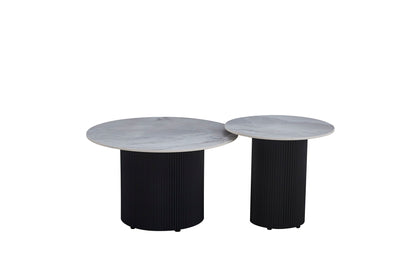 TABLE BASSE GIGOGNE POLPO PIED NOIR PLATEAU CERAMIQUE MARBRE GRIS 70X70X38 + 50X50X45