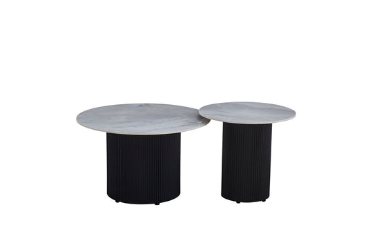 TABLE BASSE GIGOGNE POLPO PIED NOIR PLATEAU CERAMIQUE MARBRE GRIS 70X70X38 + 50X50X45