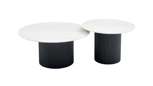 Table basse mina pied metal noir plateau ceramique bois blanc