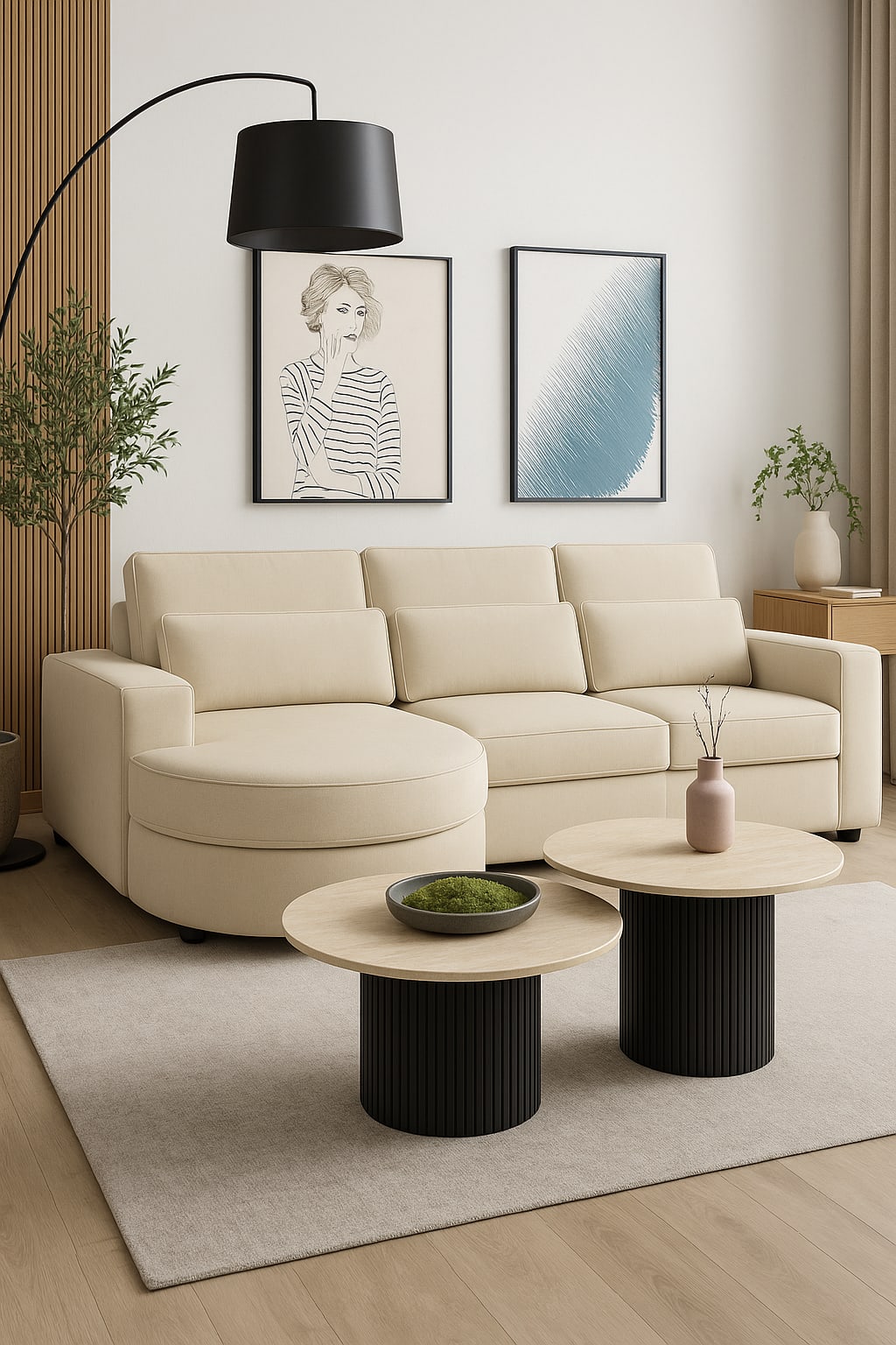Table basse mina pied metal noir plateau travertin mat