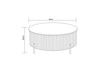 TABLE BASSE RUBY PIED NOIR CERAMIQUE EFFET TRAVERTIN MAT 80cm