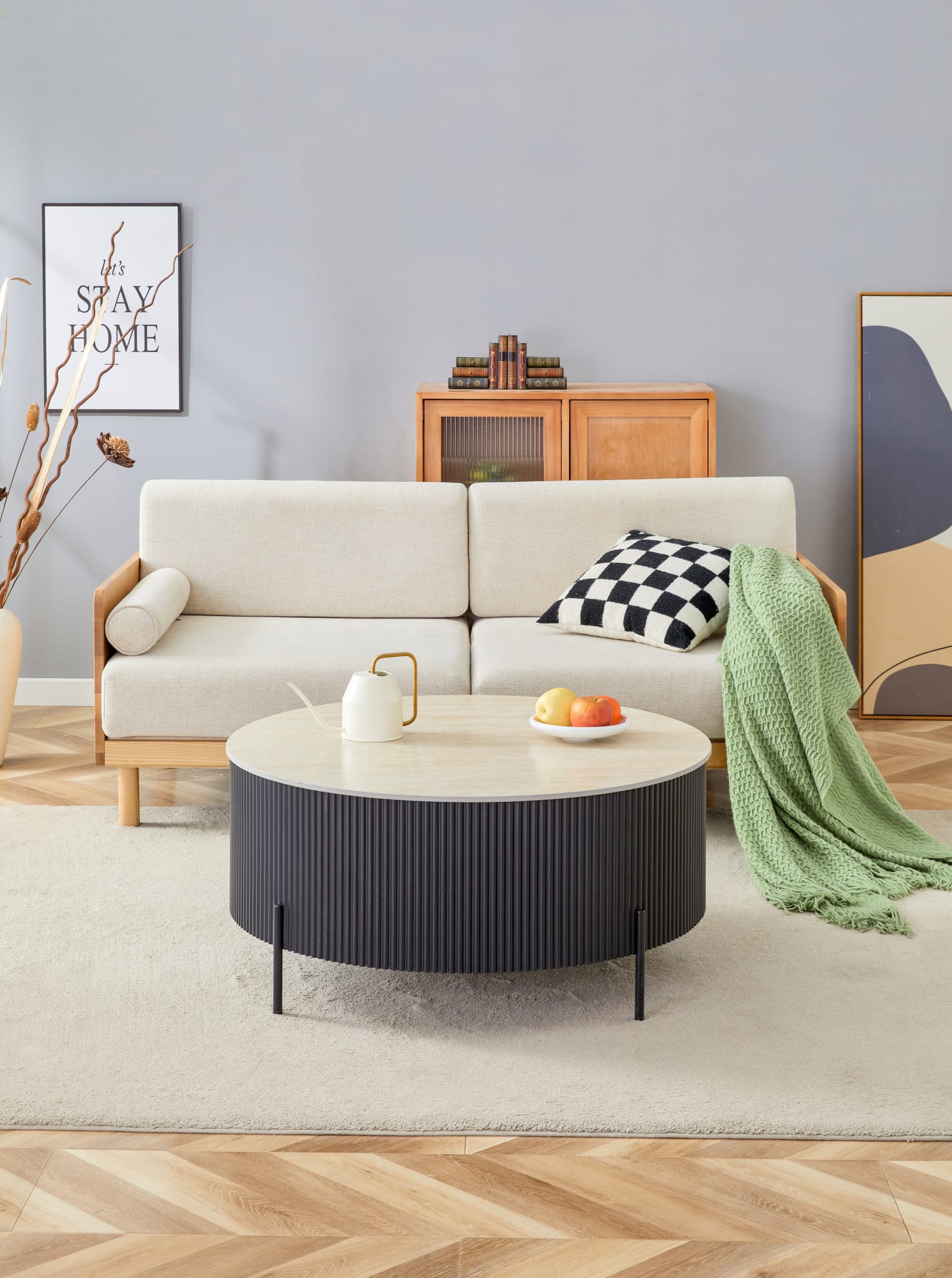 TABLE BASSE RUBY PIED NOIR CERAMIQUE EFFET TRAVERTIN MAT 100cm