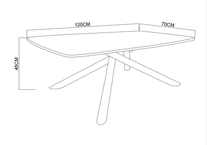 TABLE BASSE NYSA PIED METAL NOIR CERAMIQUE TRAVERTIN BLANC 120CM