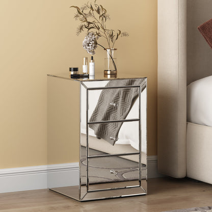 Chevet en verre miroir ADEL avec 3 tiroirs